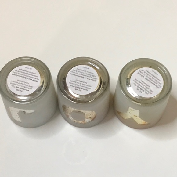 CANDLE GLASS VOTIVE HOLDER SET OF 3 SPELLS J0Y GOLD AND SILVER SPARKLE.  FROSTED - Picture 9 of 9